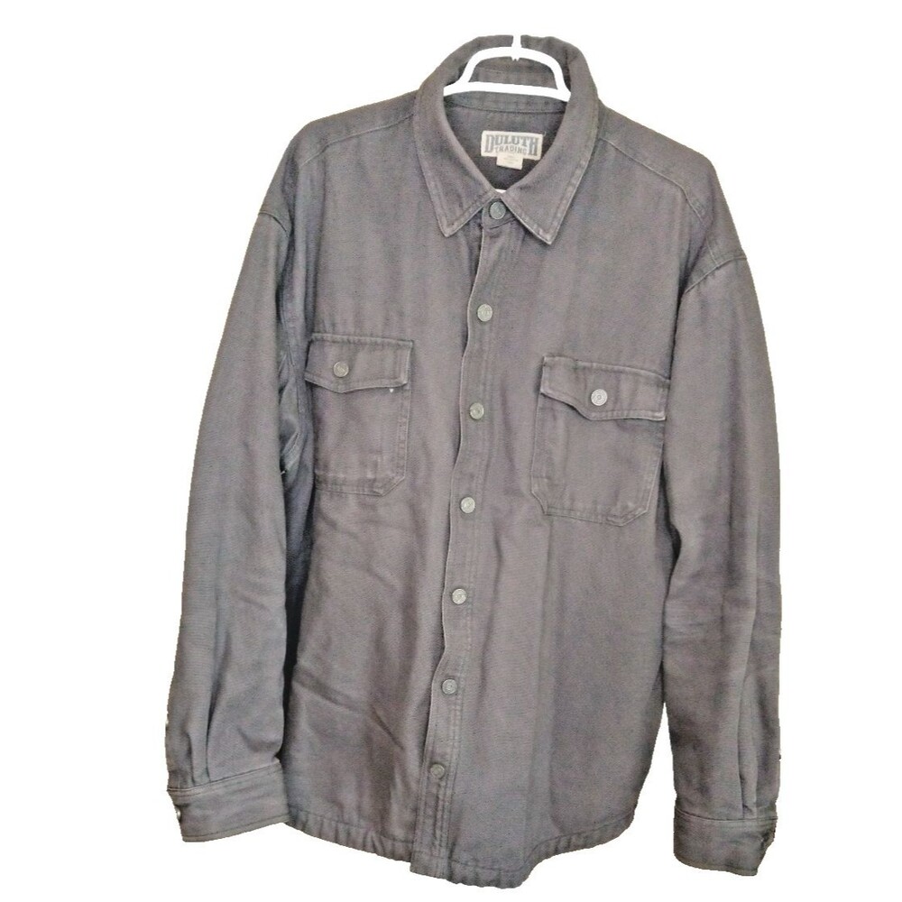 Duluth Trading Co Work Jacket Fleece Lined Canvas Barn Jacket Grey Men's Size XL